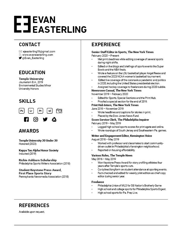 Evan Easterling Resume July 2023 Without Phone Number